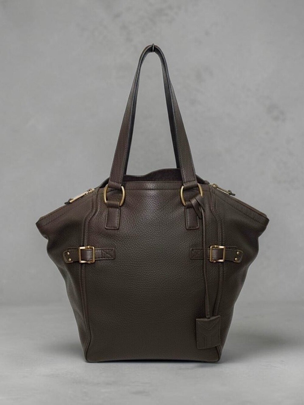Yves Saint Laurent YSL Downtown Oversized Chocolate Soft Pebbled Leather Tote